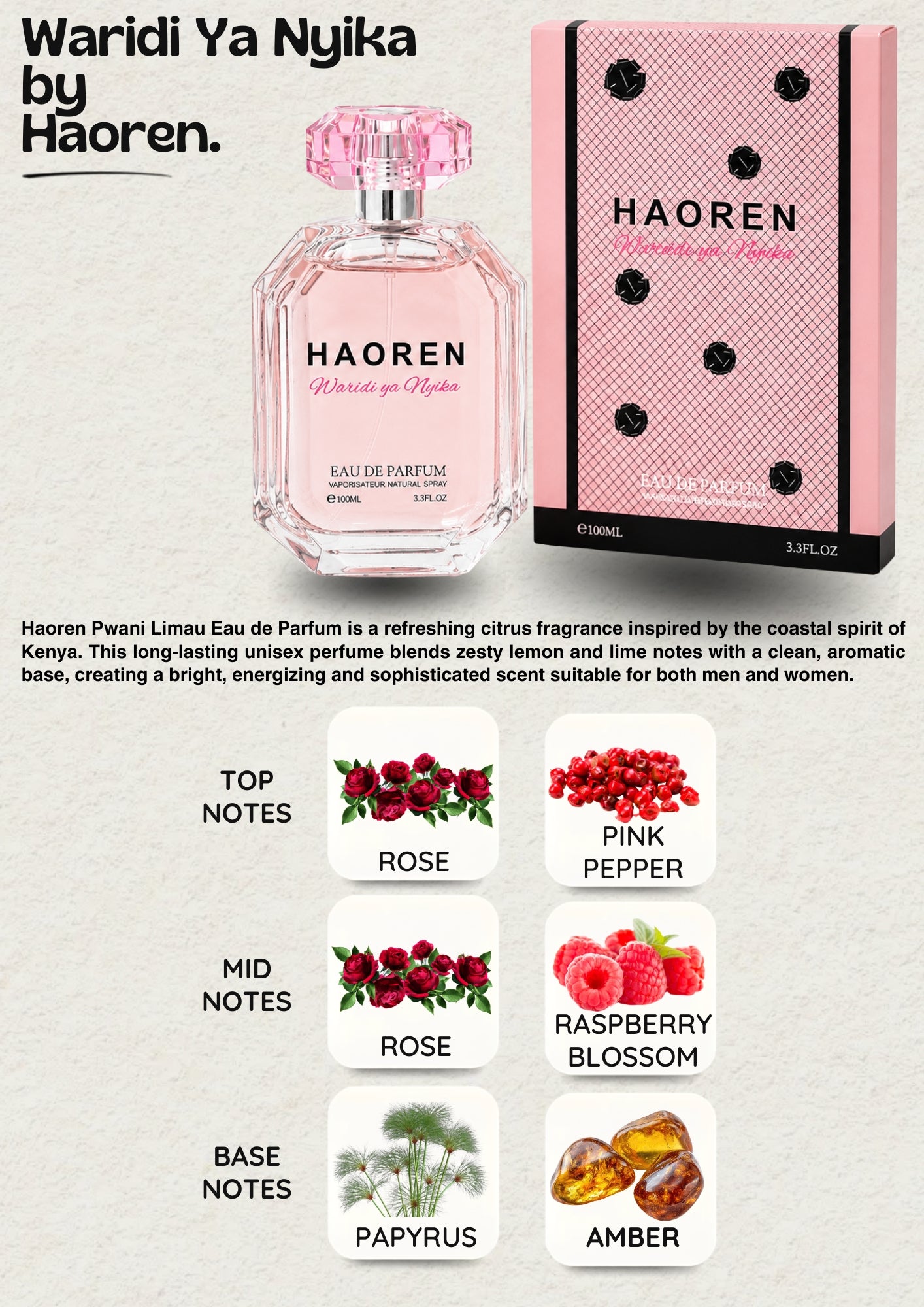 Waridi Ya Nyika Eau de Parfum Women 100ml - Floral Woody Scent, Elegant Daily Wear & Special Occasion Fragrance, Gift for Her