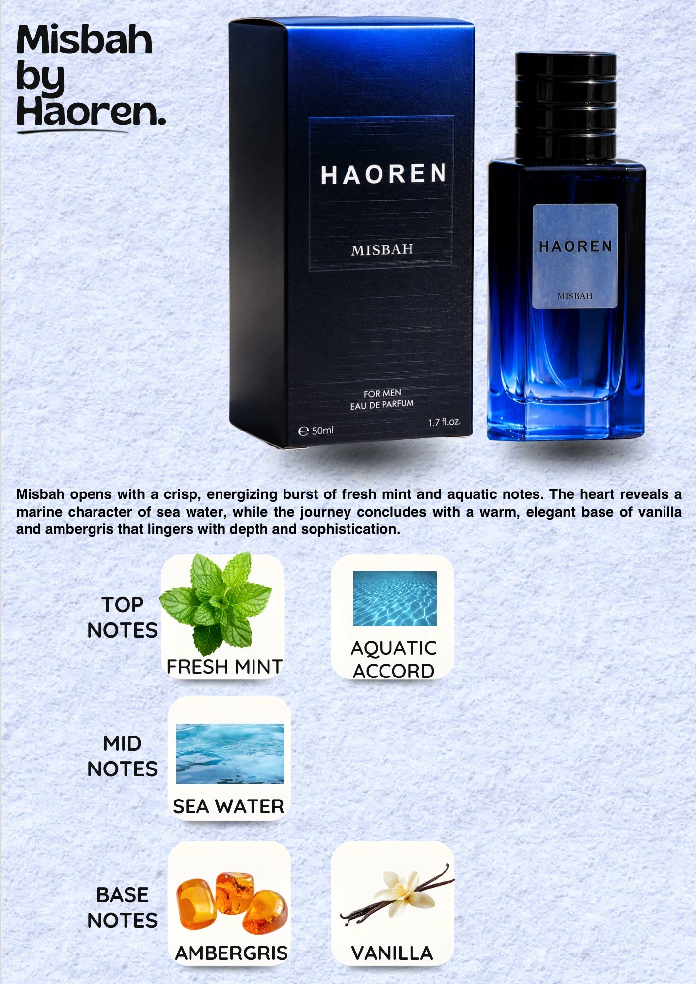 Misbah Eau de Parfum Men 50ml - Oriental Fougère Scent, Refreshing Office & Date Night Fragrance, Gift for Him