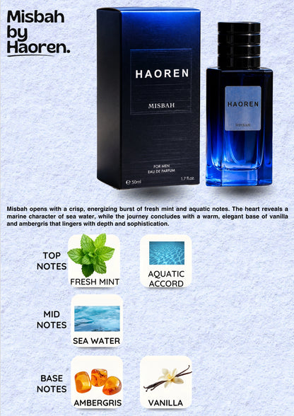 Misbah Eau de Parfum Men 50ml - Oriental Fougère Scent, Refreshing Office & Date Night Fragrance, Gift for Him