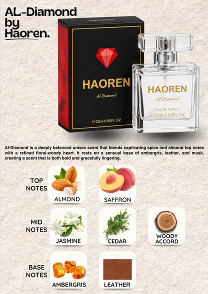 HAOREN Al-Diamond Eau de Parfum Unisex 25ml - Amber, Leather & Musk Scent, Luxury Daily Wear Fragrance, Gift for Her & Him