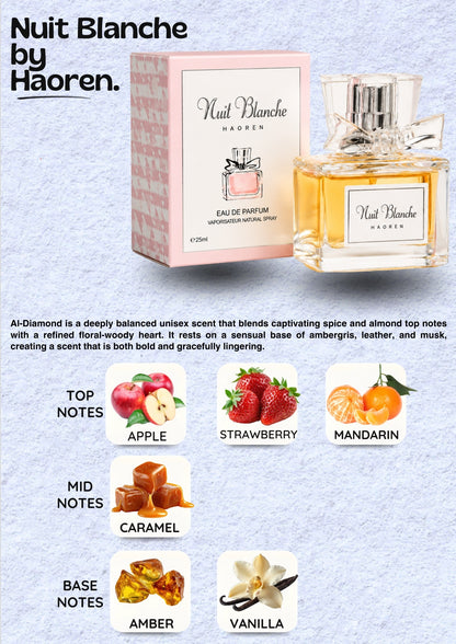 Nuit Blanche Eau de Parfum Women 25ml - Fruity Gourmand Scent, Elegant Daily Wear Fragrance, Gift for Her